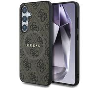 CG MOBILE Under Licence Guess Case for S25 Plus Brown Leather 4G Coloured Ring Classic Logo Compatible with MagSafe
