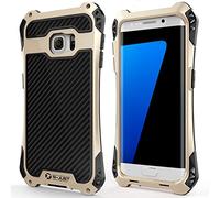 Galaxy S7 Edge Case, Claelech Extreme Shockproof Aluminum Metal Case Carbon Fiber Case Heavy Duty Cover for Samsung Galaxy S7 Edge (Black Gold)