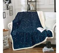 Galaxy Sherpa Starry Sky Constellation Fleece Throw - Dark Blue Outer Space Theme Plush Blanket for Sofa, Couch, Bed - Lightweight, Milky Way Warm Fuzzy - Double 60"x79"