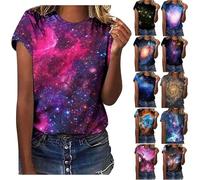 Galaxy Shirt Women's 3D Galaxy Print T-Shirts Galaxy Universe Star Space Graphic T-Shirt Blouse Short Sleeve Fashionable Starry Sky Summer Shirts Round Neck Teenager Tops for Carnival Costumes, @Blue