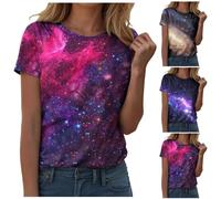 Galaxy Shirt Women's 3D Galaxy Print T-Shirts Glitter Shirts Universe Star Space Graphic Blouse Fashionable Starry Sky T-Shirts Summer Shirts Round Neck Short Sleeve Tops for Carnival Costumes
