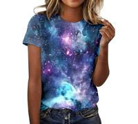 Galaxy Shirt Women's 3D Galaxy Print Tops Round Neck Glitter T-Shirts Funny Alien Tops Universe Star Space Carnival Costume Party Festive Blouses Starry Sky Outfit Fashion Casual T-Shirt, navy k, XXL