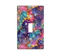 Galaxy Single Light Switch Cover Plate, Cosmic Abstract Stars Shapes Blue Plastic Standard Size Wall Switch Plates Accents for Home Living Room Bedroom Bathroom Decor (Single)