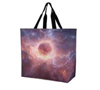Galaxy Sky with Basketball Large Tote Bag Reusable for Shopping