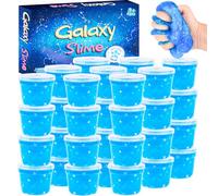 Galaxy Slime Bulk 24 Pack - Blue Galaxy Slime in Clear Jars | Non-Sticky, Soft & Wet Texture | Party Favours, Goodie Bag Fillers, Birthday Gifts for Kids & Classrooms