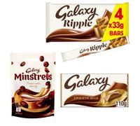 Galaxy Smooth Chocolate Milk Bar, Galaxy Ripple 4 Pack, Galaxy Minstrels Chocolate Pouch Bag