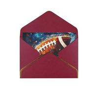 Galaxy Space American Football Printed Pearl Paper Greeting Card, Dark Red - Folded Blank Cards with Gold Trim for Weddings, Birthdays, Christmas