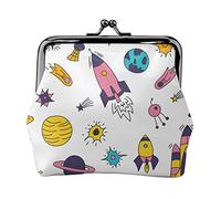 Galaxy, Space Doodle Women's Leather Coin Purse, Small Change Pouch with Kiss-Lock Clasp Closure Buckle Wallet for Girl Gift