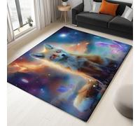 Galaxy Space Fox Medium Rug for Kids Bedroom and Study Washable Non Slip Short Pile 80 x 150 Viola Blu