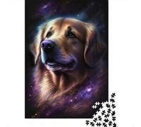 Galaxy Space Golden Retriever Puzzle Rectangular Paper Board 100% Recycled Cardboard Jigsaw Puzzle for Adult 1000pcs (38x26cm)