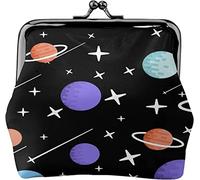 Galaxy Space Planet Earth Pattern Buckle Leather Coin Purses Vintage Pouch Kiss Lock Change PurseWallets for Women Girls