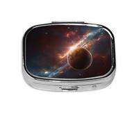 Galaxy Space Planet Printed Square Pill Organizer with 2 Compartments, Portable Mini Pill Box Pill Case for Medicine, Vitamin, Fish Oil, Supplements