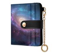 Galaxy Space Purple Pattern Small Women Wallet RFID Blocking Leather Bifold Compact Card Holder with Zipper Coin Pocket Purse for Girls Ladies Women