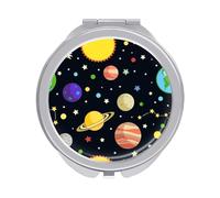 Galaxy Space Seamless Colorful Planets Stars Comets Folding Make Up Mirror, Compact 2X/1X Magnification Mirror, Women Portable Travel Makeup Mirror 2.4 x 2.4 inch
