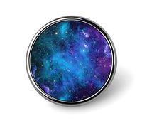 Galaxy Space Stars Abstract Blue Turquoise Purple Nebula Round Brooch Pin, Unisex Smooth Surface Lapel Tie Pin, Lightweight Badge Jewelry Crafts Decor for Costume Accessory Men Women