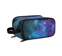 Galaxy Space Stars Abstract Blue Turquoise Purple Nebula Women's Portable Makeup Bag with Handle, Cosmetic Bag, Travel Cosmetic Bag Durable Toiletry Storage Organizer 11 x 7 x 5.7 inch