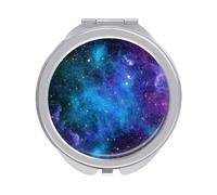 Galaxy Space Stars Blue Turquoise Purple Nebula Folding Make Up Mirror, Compact 2X/1X Magnification Mirror, Women Portable Travel Makeup Mirror 2.4 x 2.4 inch