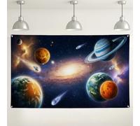 Galaxy Space Wall Backdrop, Cosmic Planetary Decorative Background, Dark Blue Universe Theme for Photography Events, Science Party Decor 71x43 Inch
