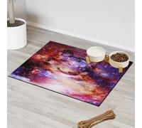 Galaxy Space Wolf Pet Feeding Mat for Cat Dog Water Bowl Food Mats Wolf Pet Feeding Mats Absorbent Nti-Slip Contain Spills Protects Floors Placemat 30.4 x 50.8 cm
