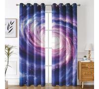 Galaxy Spiral Blackout Curtains, Space Curtains for Bedroom Living Room, Window Treatments 90 Inch Drop, Eyelet Drapes, 90x90 Inch 2 Panels D&P26