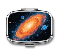 Galaxy Spiral Nebula Pill Case 2-Compartment Pill Organizer with Mirror- Portable Medicine Container for Purse & Travel, Small Medicine Box for Vitamins, Fish Oil, Supplements