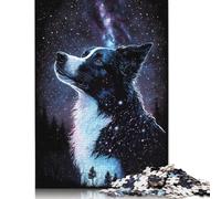 Galaxy Star Border Collie Jigsaw Puzzles for Adults 500 Pieces Wood Puzzle Birthday Gifts Jigsaw Puzzle, Family Games Together 500pcs (52x38cm)