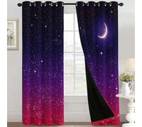 Galaxy Star Moon Curtains Blackout for Home Decor, Thermal Curtains Gradient Purple Red Pattern, Living Room & Bedroom Eyelet Drapes 63 Inch Drop, 52x63, 2 Panels E&2241