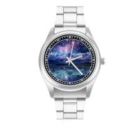 Galaxy Starry Night Mountains Men's Casual Watch with Stainless Steel Strap Alloy Quartz Wrist Watches