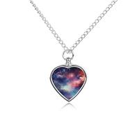 Galaxy Starry Night Space Art Custom Cremation Jewelry Urn Necklace for Dog Pet Ashes Heart Memorial Pendant
