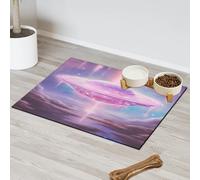 Galaxy Starry Night Ufo Pet Feeding Mat for Cat Dog Water Bowl Food Mats Pet Feeding Mats Absorbent Nti-Slip Contain Spills Protects Floors Placemat 30.4 x 50.8 cm