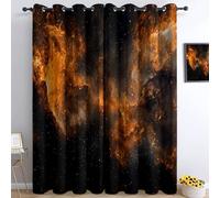 Galaxy Starry Sky Eyelet Curtains for Bedroom Living Room Boys Girls, Dreamy Style Print Blackout Curtains - 90 Inches Drop Sliding Thermal Drapes 2 Panel Set W 46 x L 90 Inches