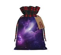 Galaxy Starry Space Purple Starry Color Blocked Linen Drawstring Gift Bag, Reusable Gift Bag
