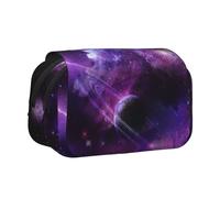 Galaxy Starry Space Purple Starry Double Layer Flip-Top Pencil Case,Large Capacity 50 Pens Organizer, Durable Polyester Stationery Holder for School, Art Travel (All-Over Print)