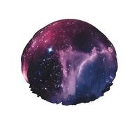 Galaxy Starry Space Purple Starry Print Lightweight And Elasticated Waterproof Shower Cap, Double Layer Waterproof Hair Cap
