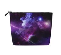 Galaxy Starry Space Purple Starry Printed Single-Layer Cosmetic Bag Faux Linen Material Large Capacity Coin Purse Travel and Business Trip Essential