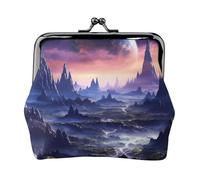 Galaxy Stars Hills Full Double-Sided Printed Pattern Women's and Girls' Fashionable Leather Kiss Lock Coin Purse Card Bag