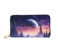 Galaxy Stars Hills Long Leather Wallet,Large Capacity Soft Pu Leather Purse for Women with Multiple Card Slots Phone Pocket and Zipper Coin Purse Stylish Phone Card Holder Clutch