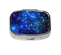 Galaxy Stars Print Pill Box 2 Compartment Medicine Pill Case,Portable for Pocket Or Purse Pill Box Decorative Metal Medicine Organizer