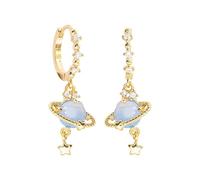 Galaxy Stud Earrings - Style Sparkles, Lightweight Elegant Drop Earrings 1.5cm + Planet Saturn Design, Metal, Polished Finish - For Women & Amate, Se référer au descriptif, Refer