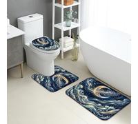 Galaxy Swirl Quick Dry Bath Mat, Cosmic Blue Waves Absorbent Non Slip Shower Mat, All Season Decorative Flannel Washable Bath Rugs for Bathroom Toilet Restroom 3 Piece Sets