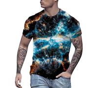 Galaxy T-Shirt Men's Funny T-Shirt 3D Print Galaxy Glitter Shirts Universe Star Space Graphic Tee Shirt Fashionable Short Sleeve Shirt Starry Sky Shirts Carnival Costumes, sky blue, 3XL