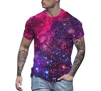 Galaxy T-Shirt Men's Funny T-Shirt 3D Print Galaxy Glitter Shirts Universe Star Space Graphic Tee Shirt Fashionable Short Sleeve Shirt Starry Sky Shirts Carnival Costumes, Hot pink, XL