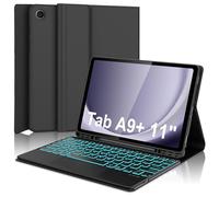Galaxy Tab A9 Plus Case with Keyboard 11”, 7 Colors Backlit,Detachable Wireless Bluetooth Keyboard with Trackpad，Slim Smart Folio Cover with S Pen Holder for A9+ 5G (SM-X210/X216/X218), Black
