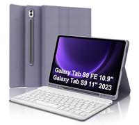 Galaxy Tab S9 FE 10.9 Inch Keyboard Case for Samsung Tablet S9 11 Inch 5G, Detachable Wireless Keypad for Samsung Galaxy S9FE/S9 2023 with Pen Slot, Rechargeable Battery, Smart Cover Folio Grey Purple