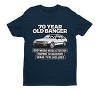 Galaxy Tees 70 Year Old Banger Birthday T-Shirt | Funny 70th birthday tee with retro car graphic, regular unisex fit, 180gsm cotton, seven colours and sizes S to 6XL