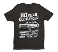 Galaxy Tees 80 Year Old Banger Birthday T-Shirt | Funny 80th birthday tee with retro car graphic, regular unisex fit, 180gsm cotton, seven colours and sizes S to 6XL