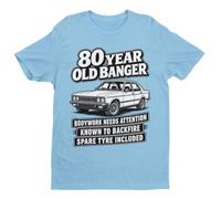 Galaxy Tees 80 Year Old Banger Birthday T-Shirt | Funny 80th birthday tee with retro car graphic, regular unisex fit, 180gsm cotton, seven colours and sizes S to 6XL