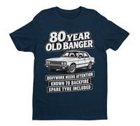 Galaxy Tees 80 Year Old Banger Birthday T-Shirt | Funny 80th birthday tee with retro car graphic, regular unisex fit, 180gsm cotton, seven colours and sizes S to 6XL