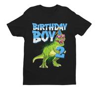 Galaxy Tees Boys 2nd Birthday Dinosaur T Shirt Birthday Boy with T Rex Holding A Number Two Black / 3-4 Years