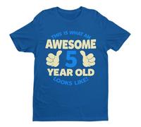 Galaxy Tees Boys Awesome 5th Birthday Tee | Awesome 5 Year Old birthday artwork marks age five on a soft kids crew-neck tee for boys celebrating their big day.
